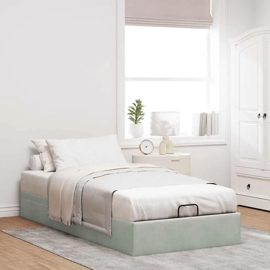 Cadre de lit ottoman sans matelas gris clair 90x200 cm velours - 3
