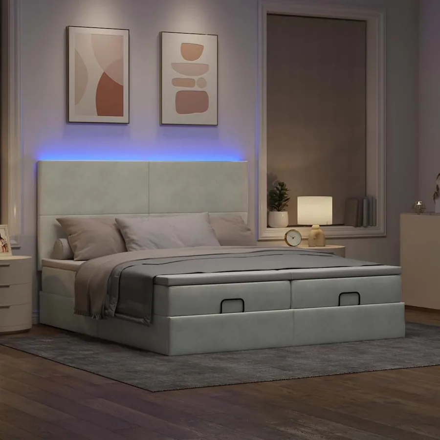 Cadre de lit ottoman et matelas gris clair 180x200cm velours - 3