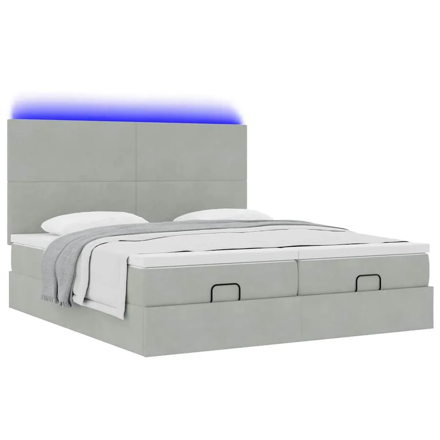 Cadre de lit ottoman et matelas gris clair 180x200cm velours - 6