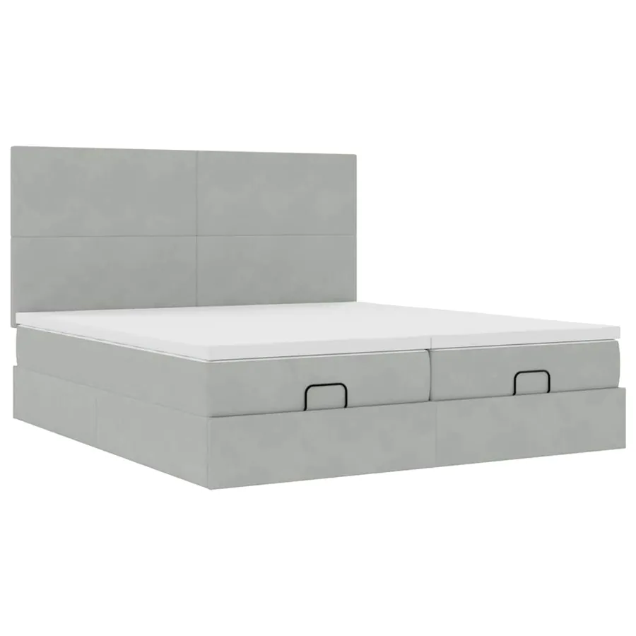 Cadre de lit ottoman et matelas gris clair 180x200cm velours - 7