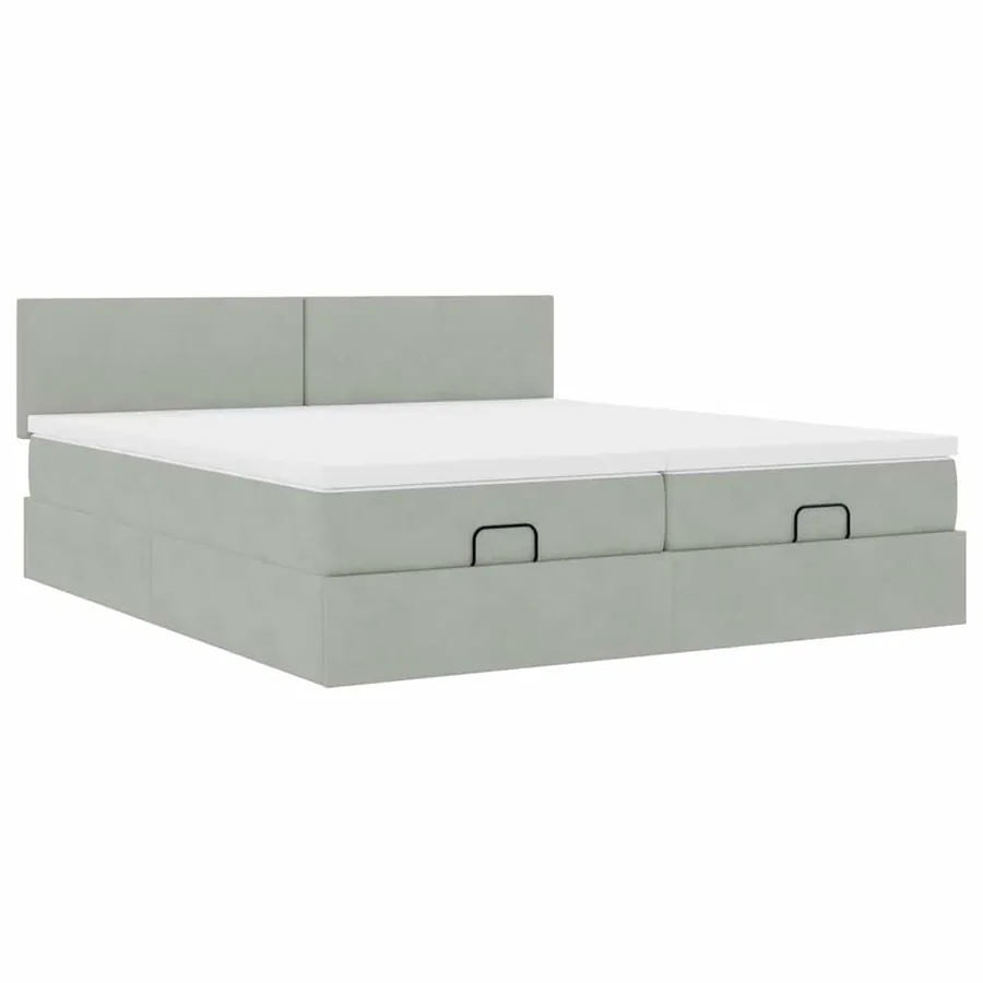 Cadre de lit ottoman et matelas gris clair 180x200cm velours - 7