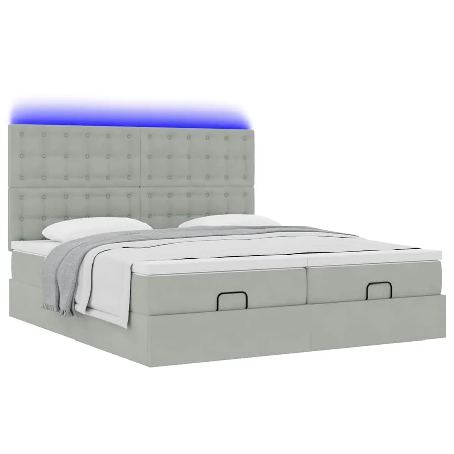Cadre de lit ottoman et matelas gris clair 180x200cm velours - 6