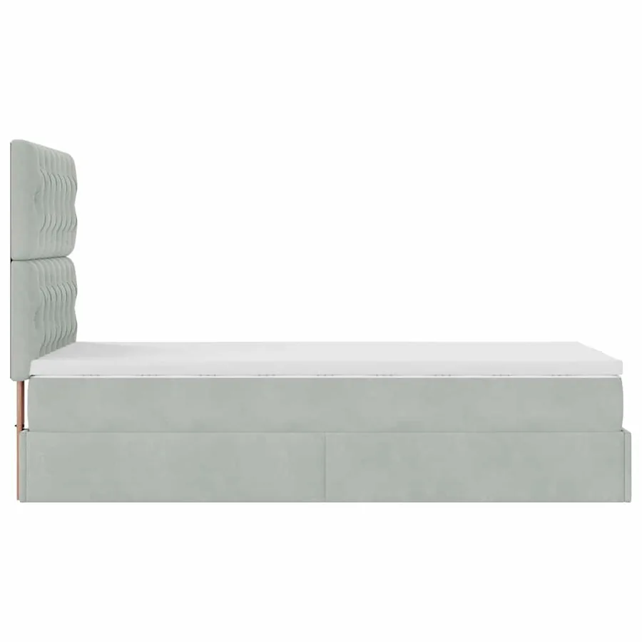 Cadre de lit ottoman et matelas gris clair 90x200 cm velours - 8