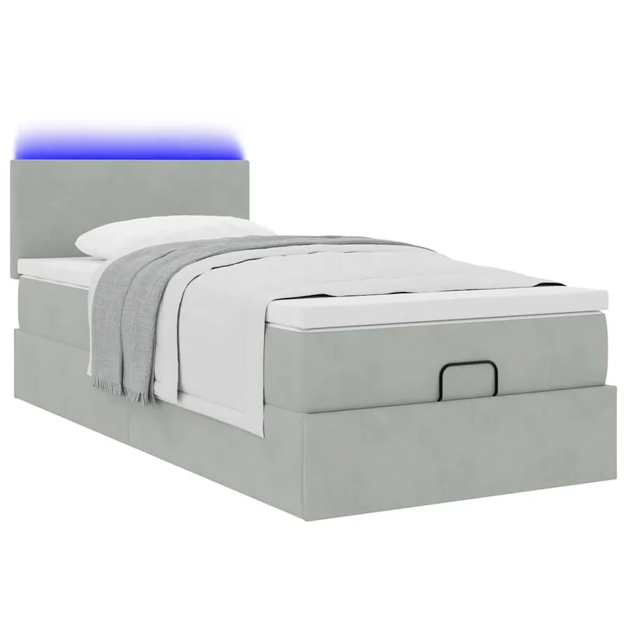 Cadre de lit ottoman et matelas gris clair 90x200 cm velours - 3