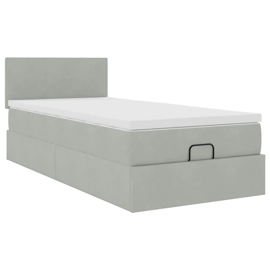 Cadre de lit ottoman et matelas gris clair 90x200 cm velours - 5