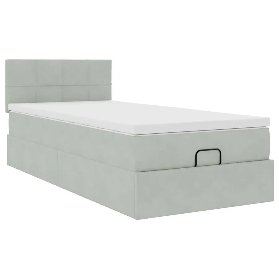 Cadre de lit ottoman et matelas gris clair 90x200 cm velours - 6
