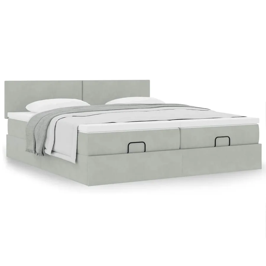 Cadre de lit ottoman et matelas gris clair 180x200cm velours - 4