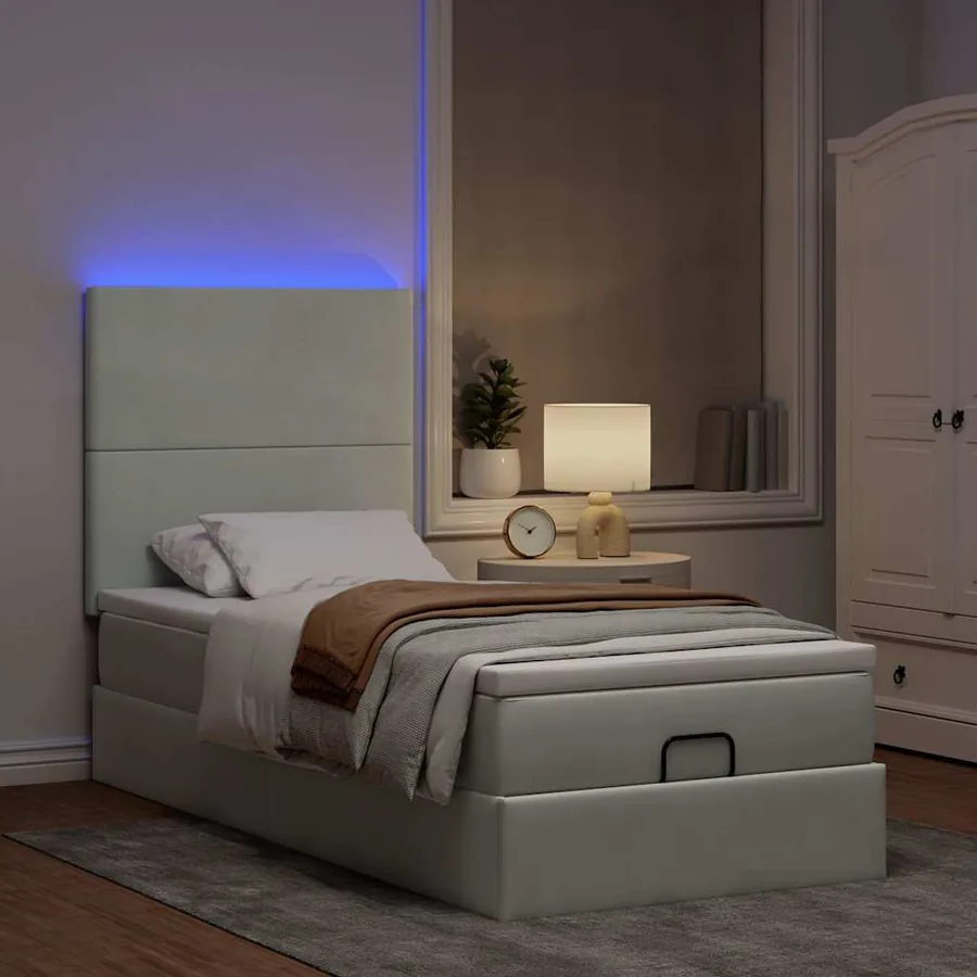 Cadre de lit ottoman et matelas gris clair 90x200 cm velours - 3