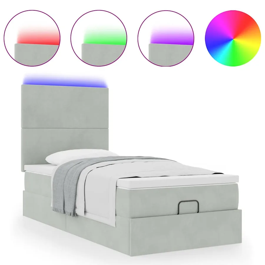 Cadre de lit ottoman et matelas gris clair 90x200 cm velours - 5