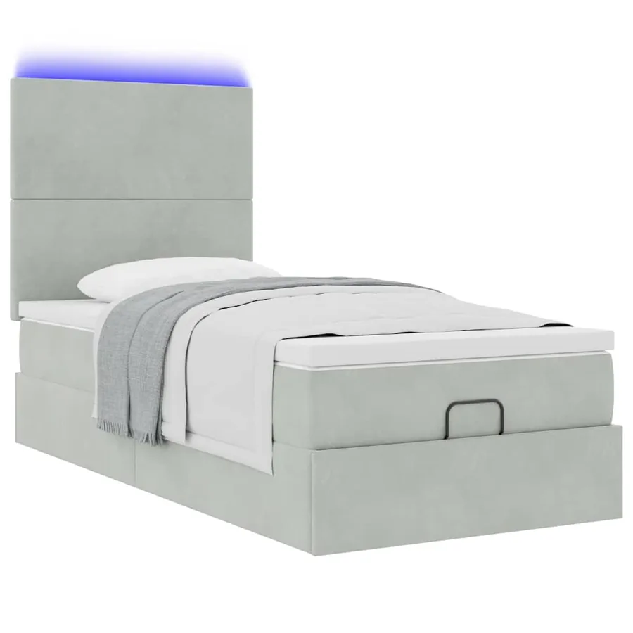 Cadre de lit ottoman et matelas gris clair 90x200 cm velours - 6