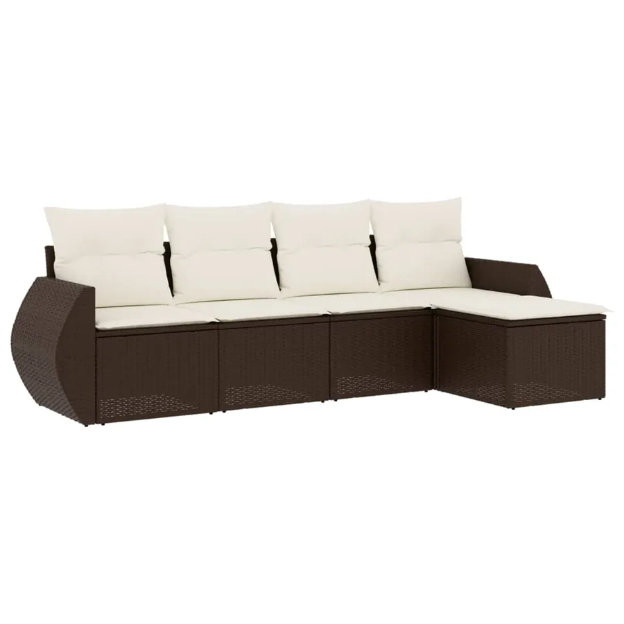Salon de jardin avec coussins 5 pcs marron résine tressée - 2