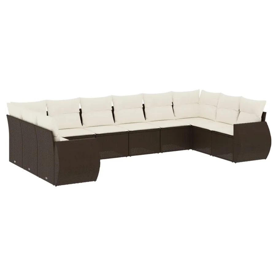 Salon de jardin 10 pcs avec coussins marron résine tressée - 2