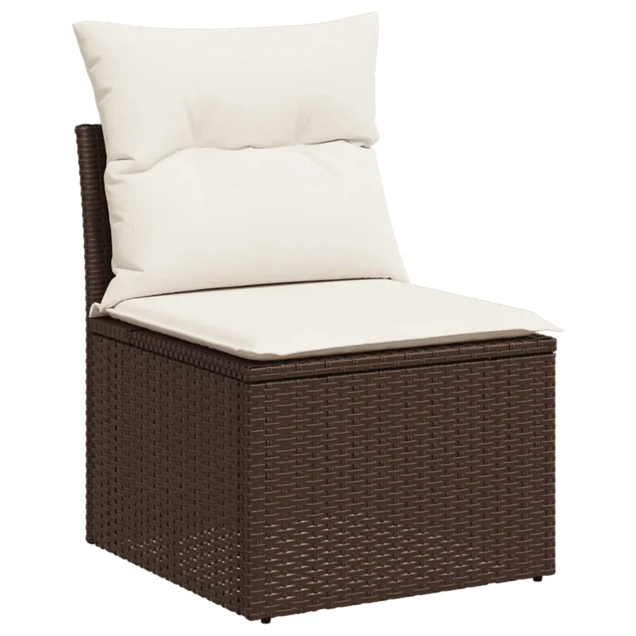 Salon de jardin 10 pcs avec coussins marron résine tressée - 4