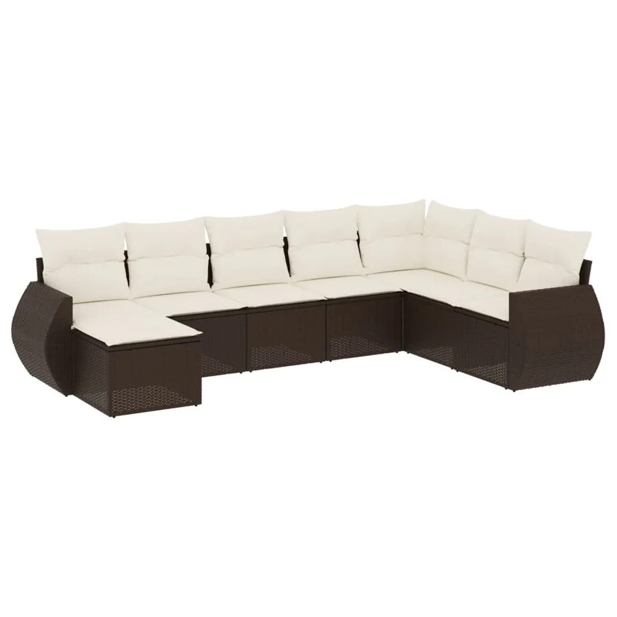 Salon de jardin 8 pcs avec coussins marron résine tressée - 2