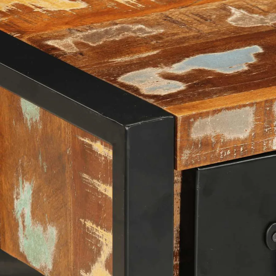 Table de chevet multicolore 35x34x45cm bois massif récupération - 8