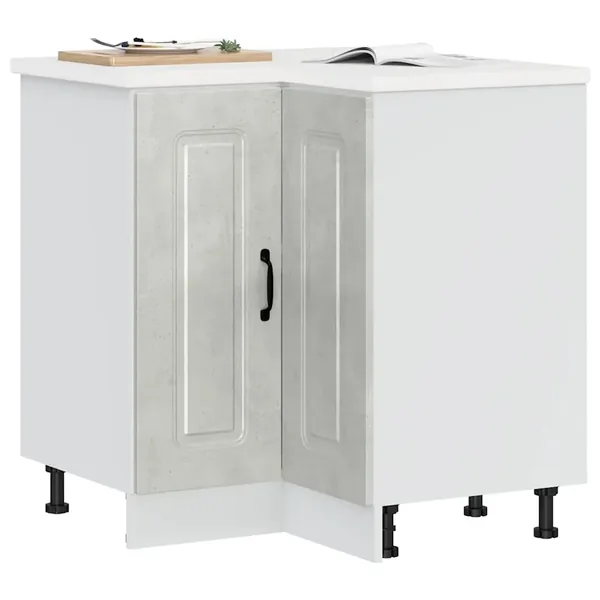 Armoire d'angle de cuisine Kalmar gris béton bois d'ingénierie