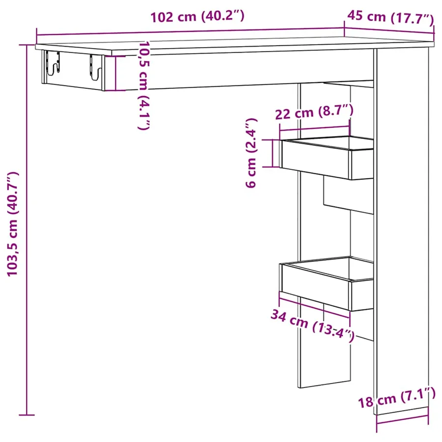 Table bar mural vieux bois 102x45x103,5 cm bois d'ingénierie - 9
