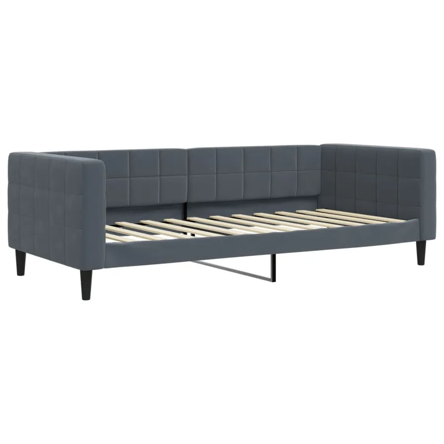 Lit de jour avec gigogne et matelas gris foncé 90x200cm velours - 4
