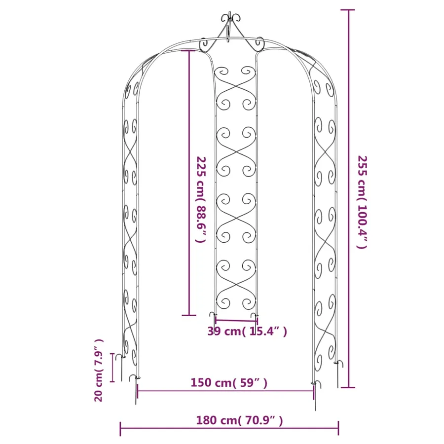 Garden Arch Black Ø180x255 cm Steel - 8