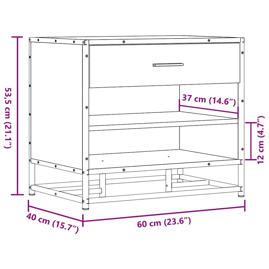 Banc à chaussures sonoma gris bois d'ingénierie et métal - 10