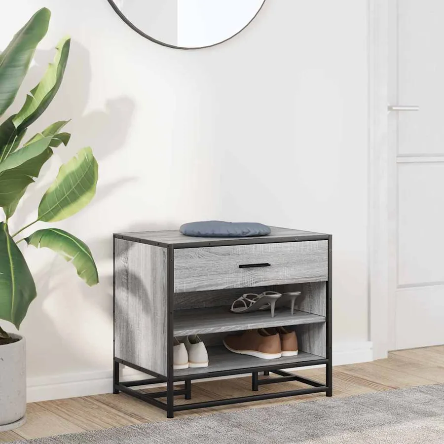 Banc à chaussures sonoma gris bois d'ingénierie et métal - 3