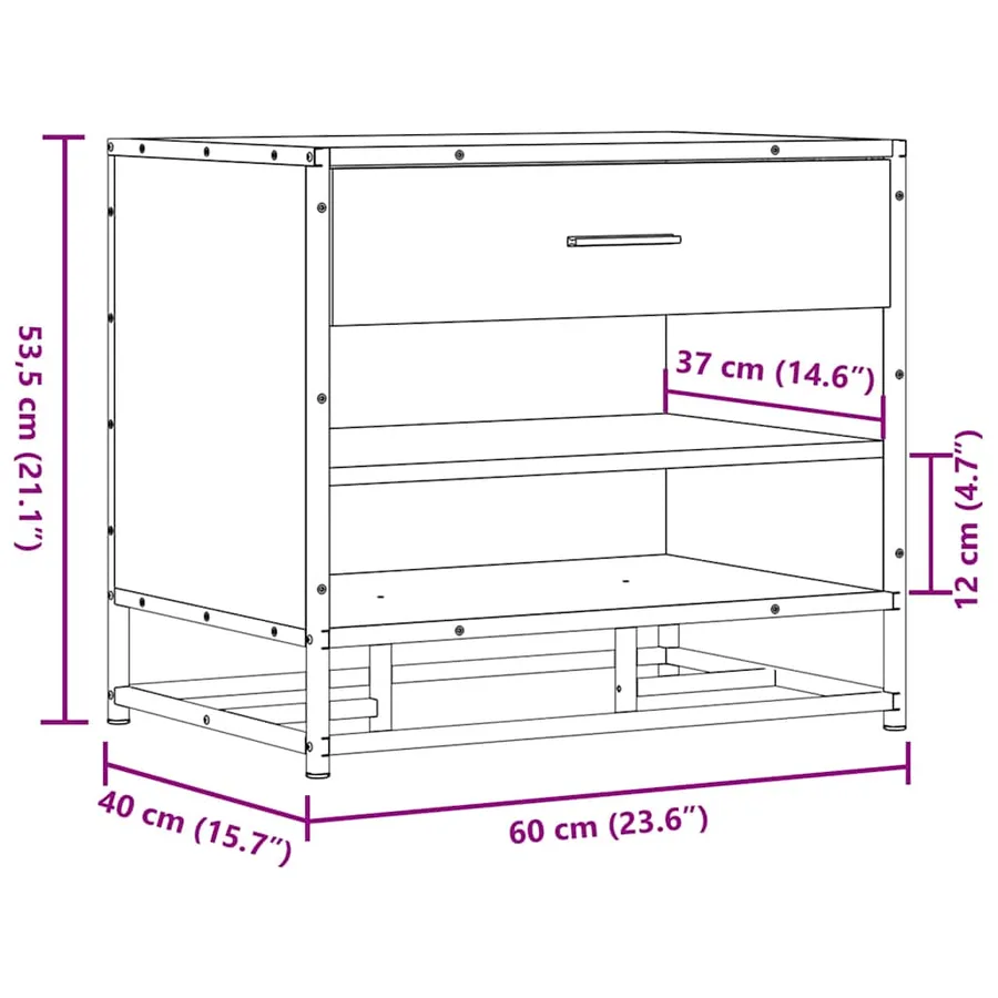 Banc à chaussures chêne sonoma bois d'ingénierie et métal - 10
