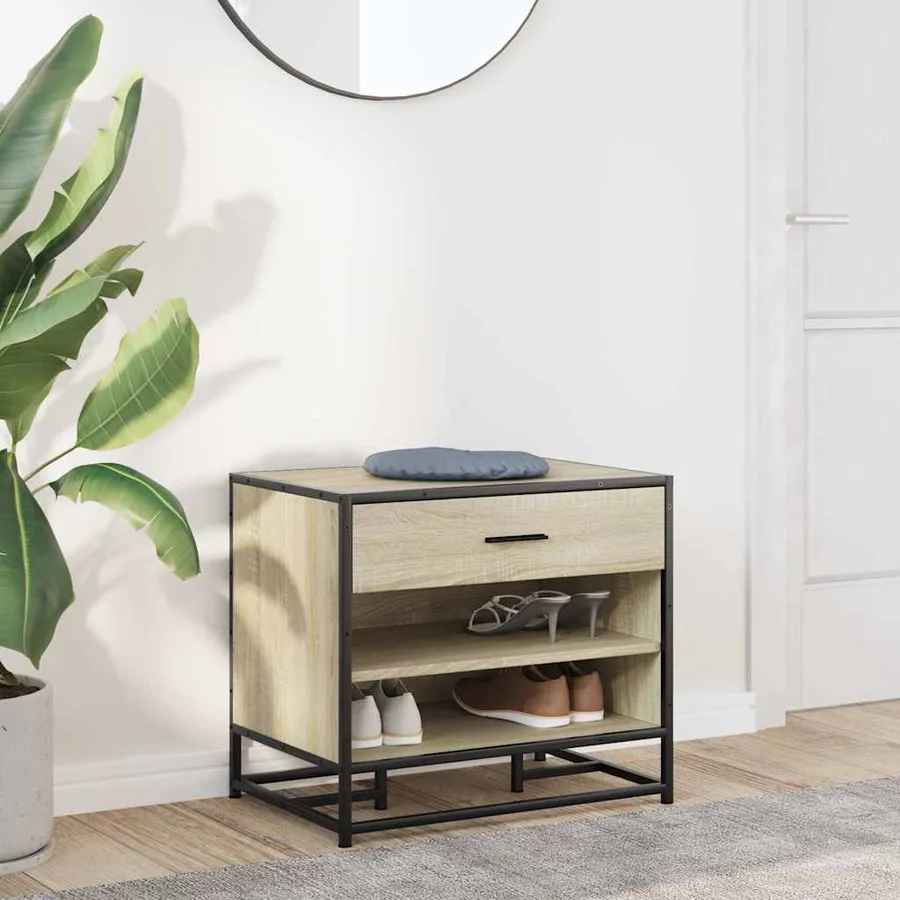 Banc à chaussures chêne sonoma bois d'ingénierie et métal - 3