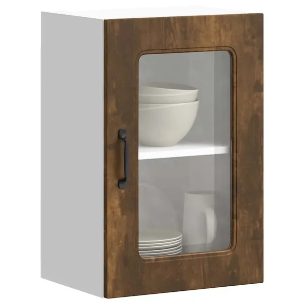 Armoire murale de cuisine avec porte vitrée "Kalmar" Chêne fumé Bois d'ingénierie