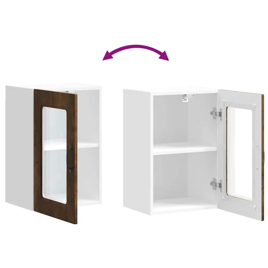 Armoire murale de cuisine avec porte vitrée "Kalmar" Chêne fumé Bois d'ingénierie - 10