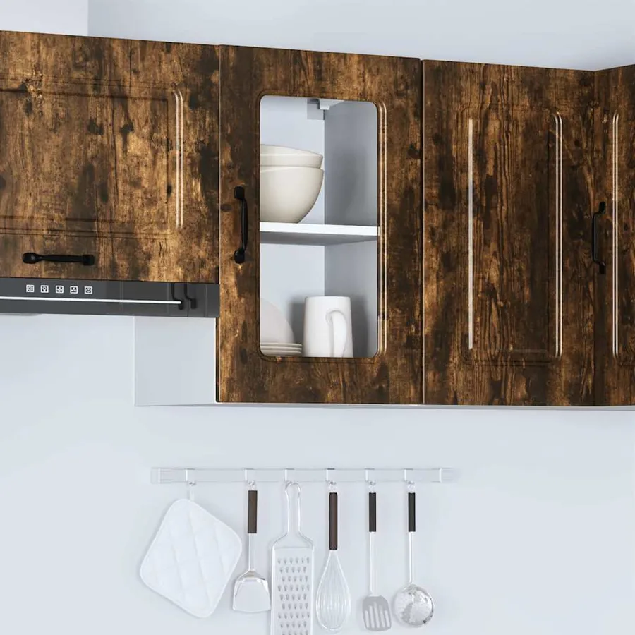 Armoire murale de cuisine avec porte vitrée "Kalmar" Chêne fumé Bois d'ingénierie - 4