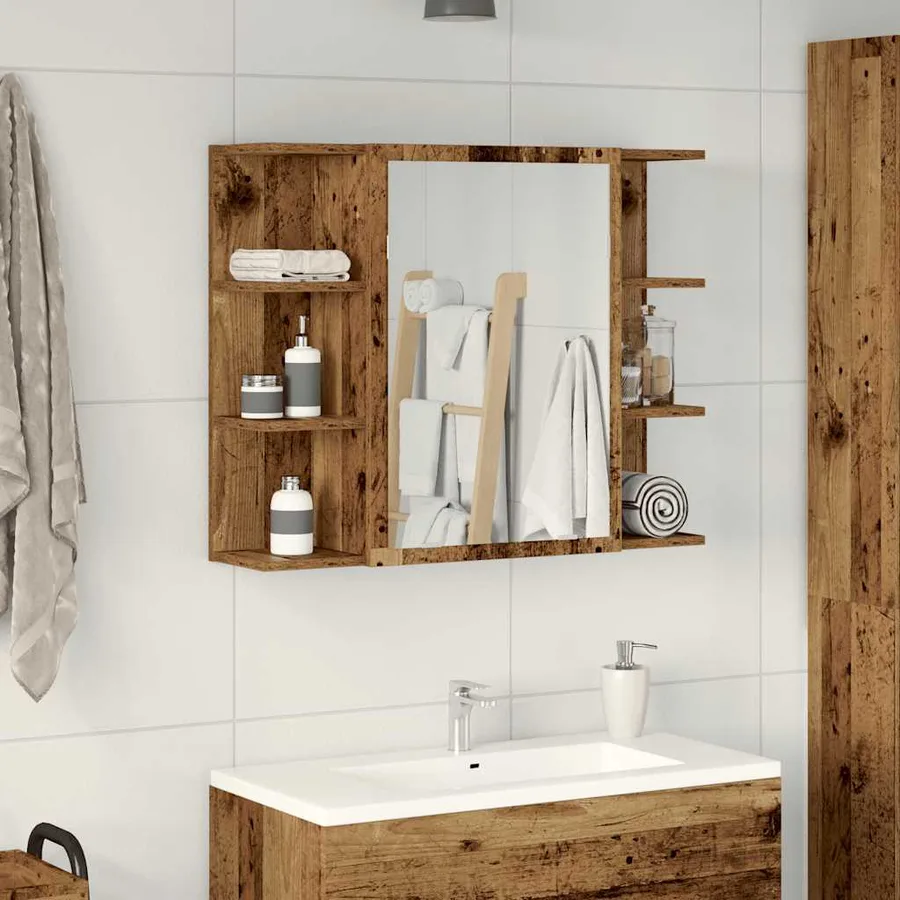 Armoire à miroir de salle de bain vieux bois bois d'ingénierie - 3