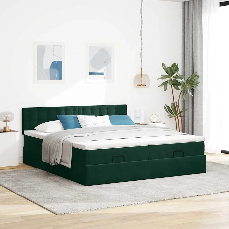 Cadre de lit ottoman avec matelas vert foncé 180x200cm velours - 3