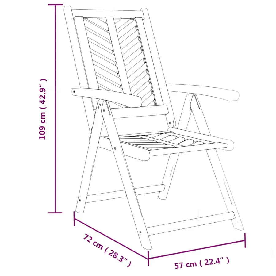 Chaises de jardin inclinables lot de 2 bois massif d'acacia - 10
