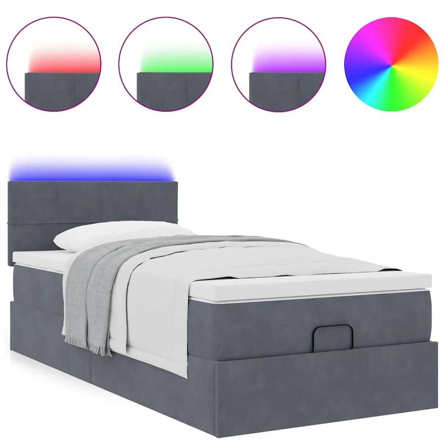 Cadre de lit ottoman avec matelas gris foncé 100x200 cm velours - 5