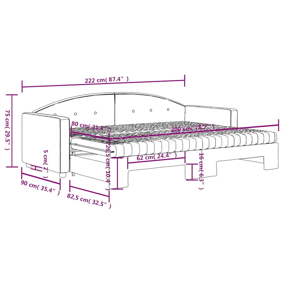 Lit de jour avec gigogne et matelas gris foncé 80x200cm velours - 12