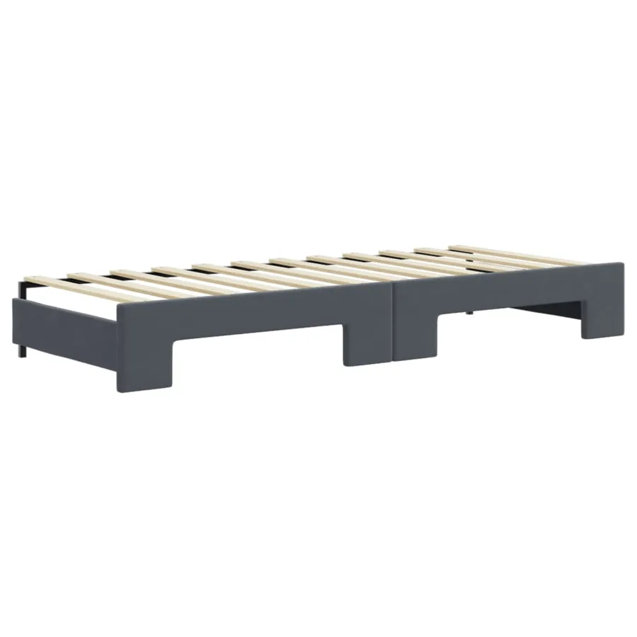 Lit de jour avec gigogne et matelas gris foncé 80x200cm velours - 5