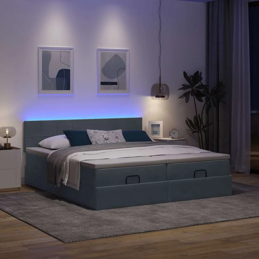Cadre de lit ottoman avec matelas gris foncé 160x200cm velours - 3