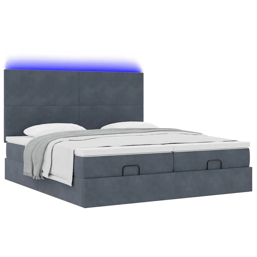 Cadre de lit ottoman avec matelas gris foncé 160x200cm velours - 6
