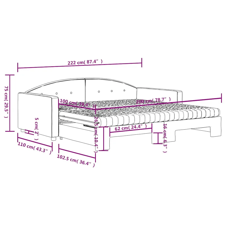 Lit de jour et gigogne et matelas gris foncé 100x200 cm velours - 12