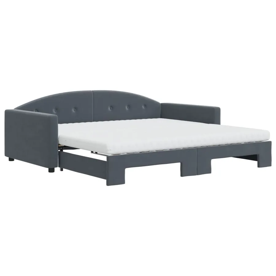 Lit de jour et gigogne et matelas gris foncé 100x200 cm velours - 2