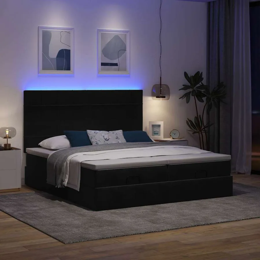 Cadre de lit ottoman avec matelas noir 160x200 cm velours - 3