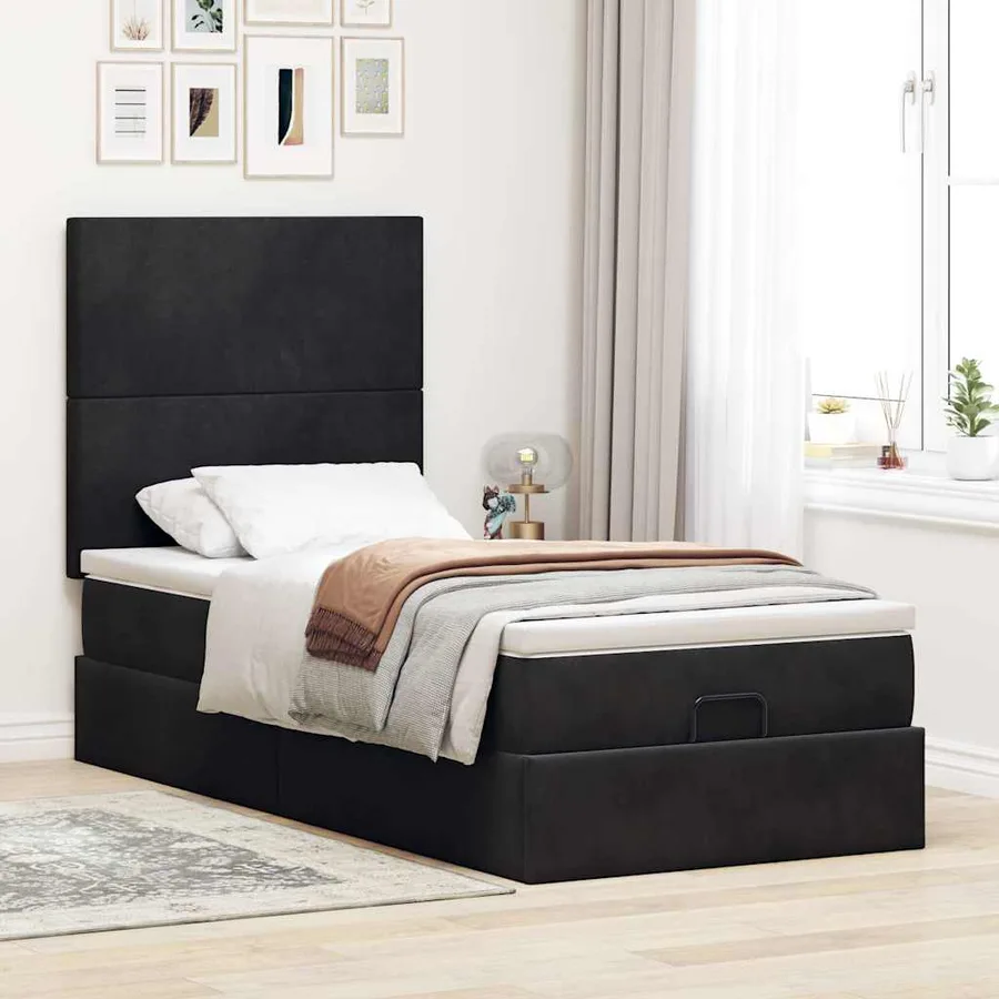 Cadre de lit ottoman avec matelas noir 80x200 cm velours - 3