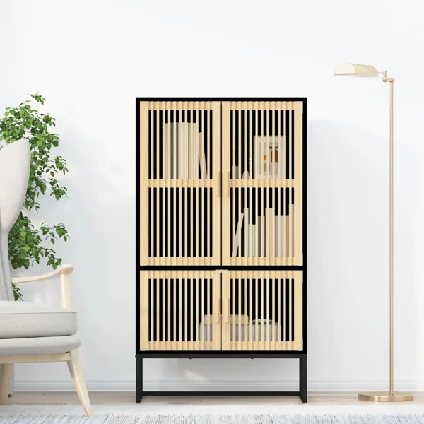 Buffet haut noir 70x35x125 cm bois d'ingénierie