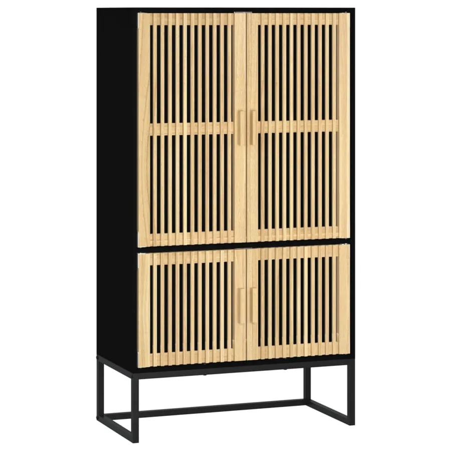 Buffet haut noir 70x35x125 cm bois d'ingénierie - 2