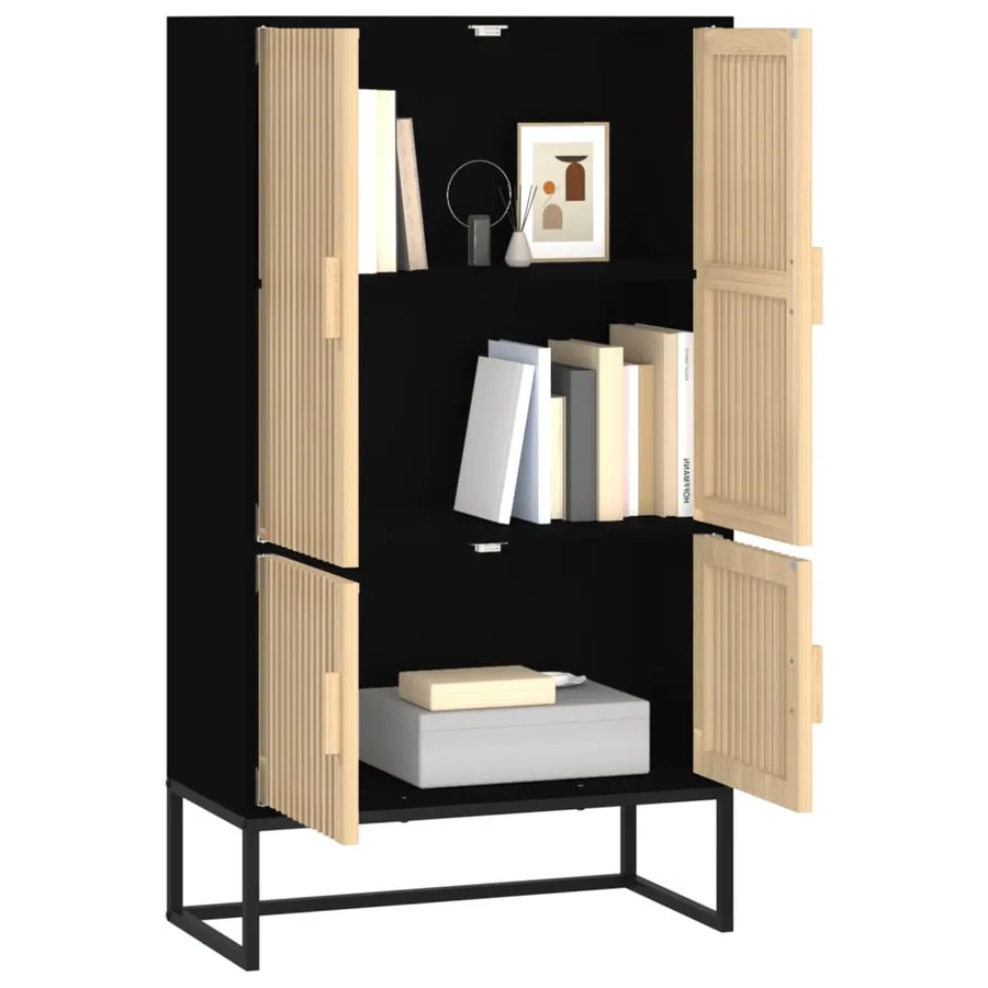 Buffet haut noir 70x35x125 cm bois d'ingénierie - 3
