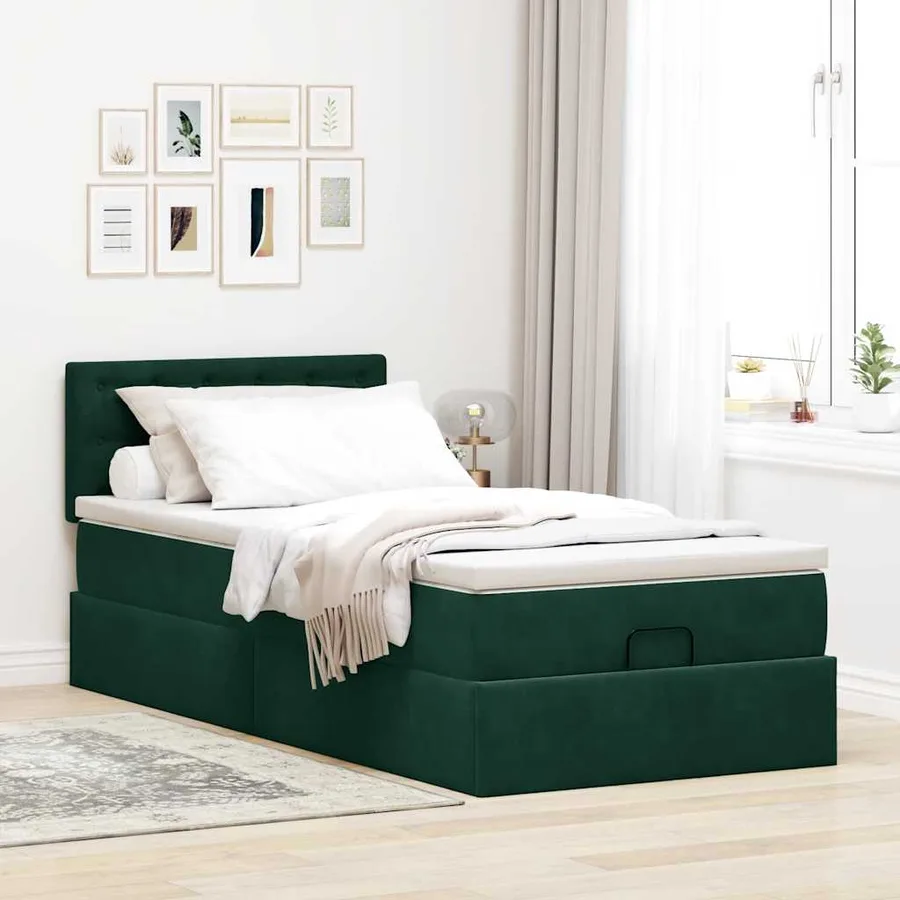 Lit ottoman avec matelas et LED Vert foncé 80x200cm velours - 4