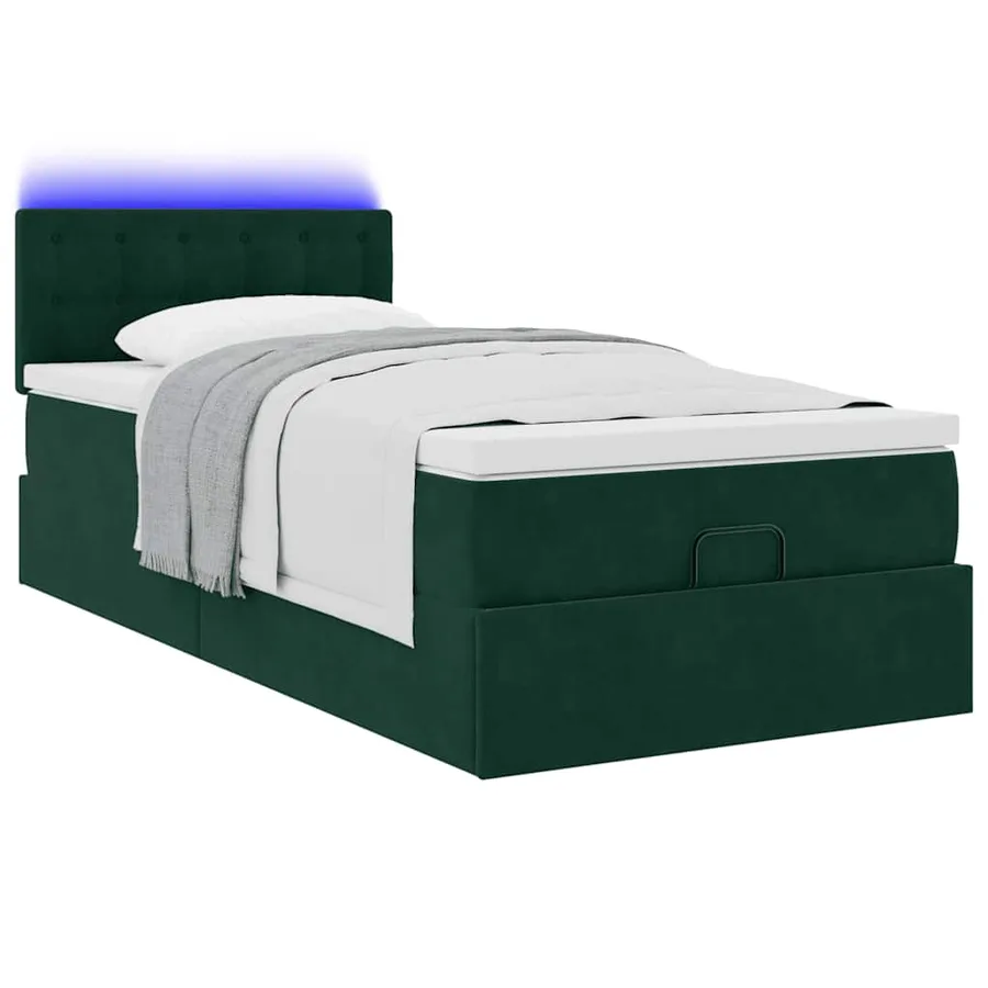 Lit ottoman avec matelas et LED Vert foncé 80x200cm velours - 6