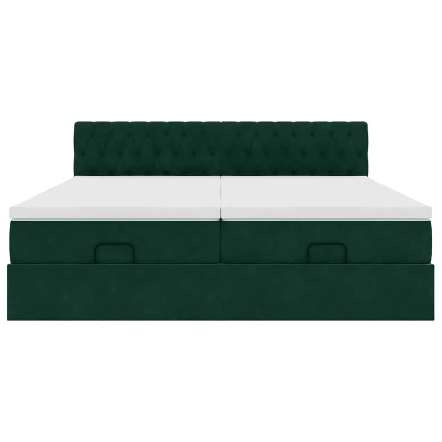 Cadre de lit ottoman avec matelas vert foncé 160x200 cm velours - 7