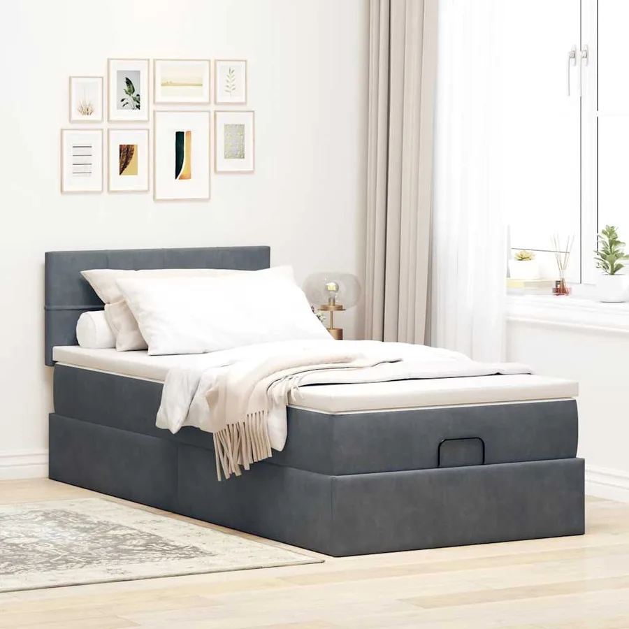 Cadre de lit ottoman avec matelas gris foncé 80x200 cm velours - 4