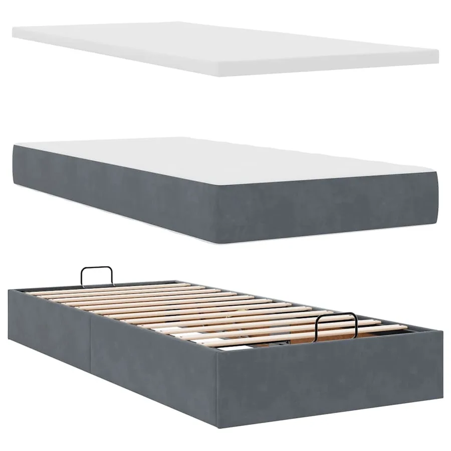 Cadre de lit ottoman avec matelas gris foncé 80x200 cm velours - 7